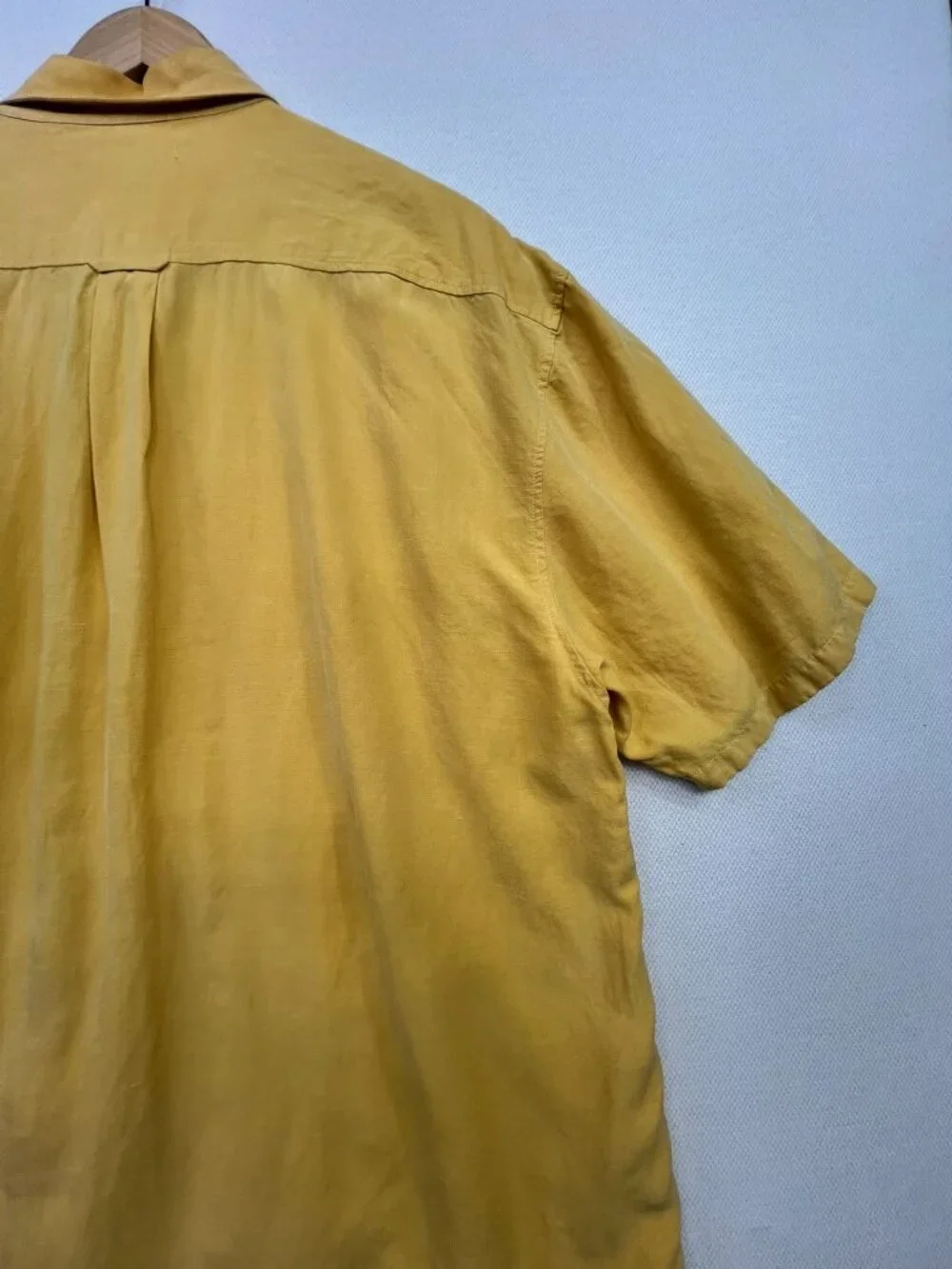Saltaire Men's Linen Blend Button-Down Shirt Short Sleeve Size XL Yellow